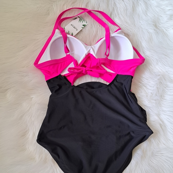 SALE. Eomenie Hot Pink and Black Swimsuit - Picture 5 of 13